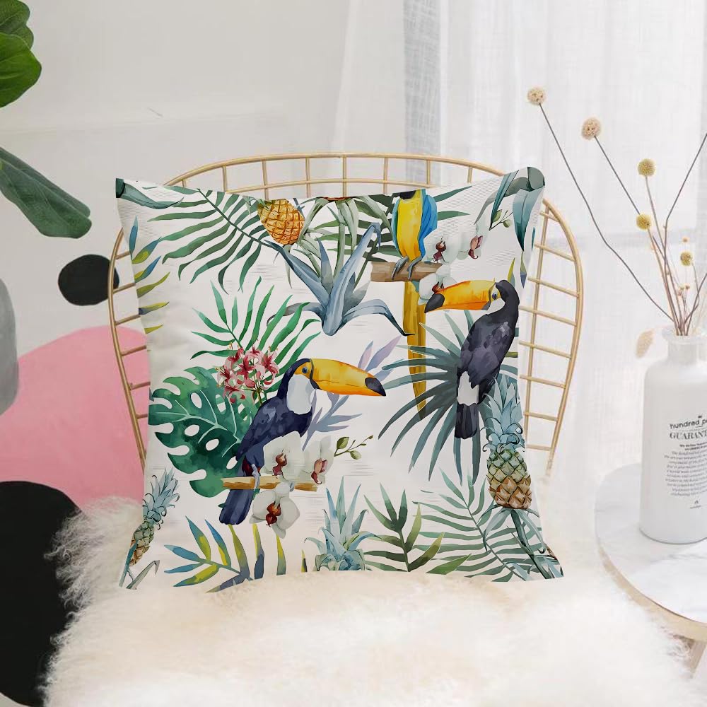 HYMSXW Cushion Cover,Throw Pillow Case Home Decorative for Living Room Bedroom Sofa Chair 20X20 Inch,Exotic jungle plants illustration pattern with toucan bird.,Pillowcase 50X50cm