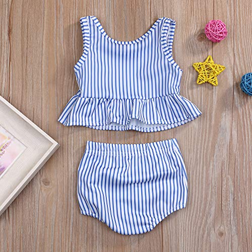 Image of YOUNGER TREE Toddler Baby Girls Summer Swimsuit Sleeveless Striped Swimwear Two-Piece Suit Beach Bikini
