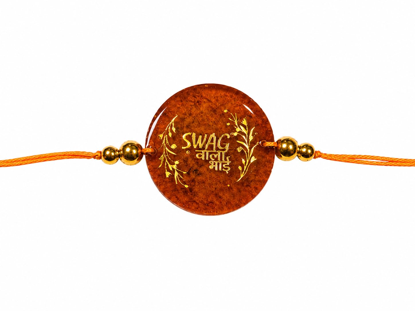 Swag Wala Bhai Rakhi, Round Resin Pendant, Gold Engraved, Orange Thread, Rakshabandhan Gift for Brother-image-46