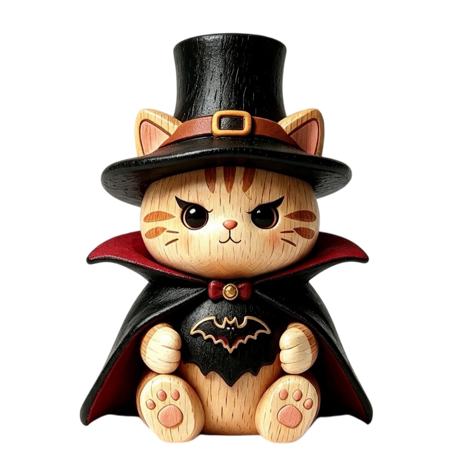 RetroNest Wooden Witch Cat Figurine, Vintage Halloween Decor For Tabletop