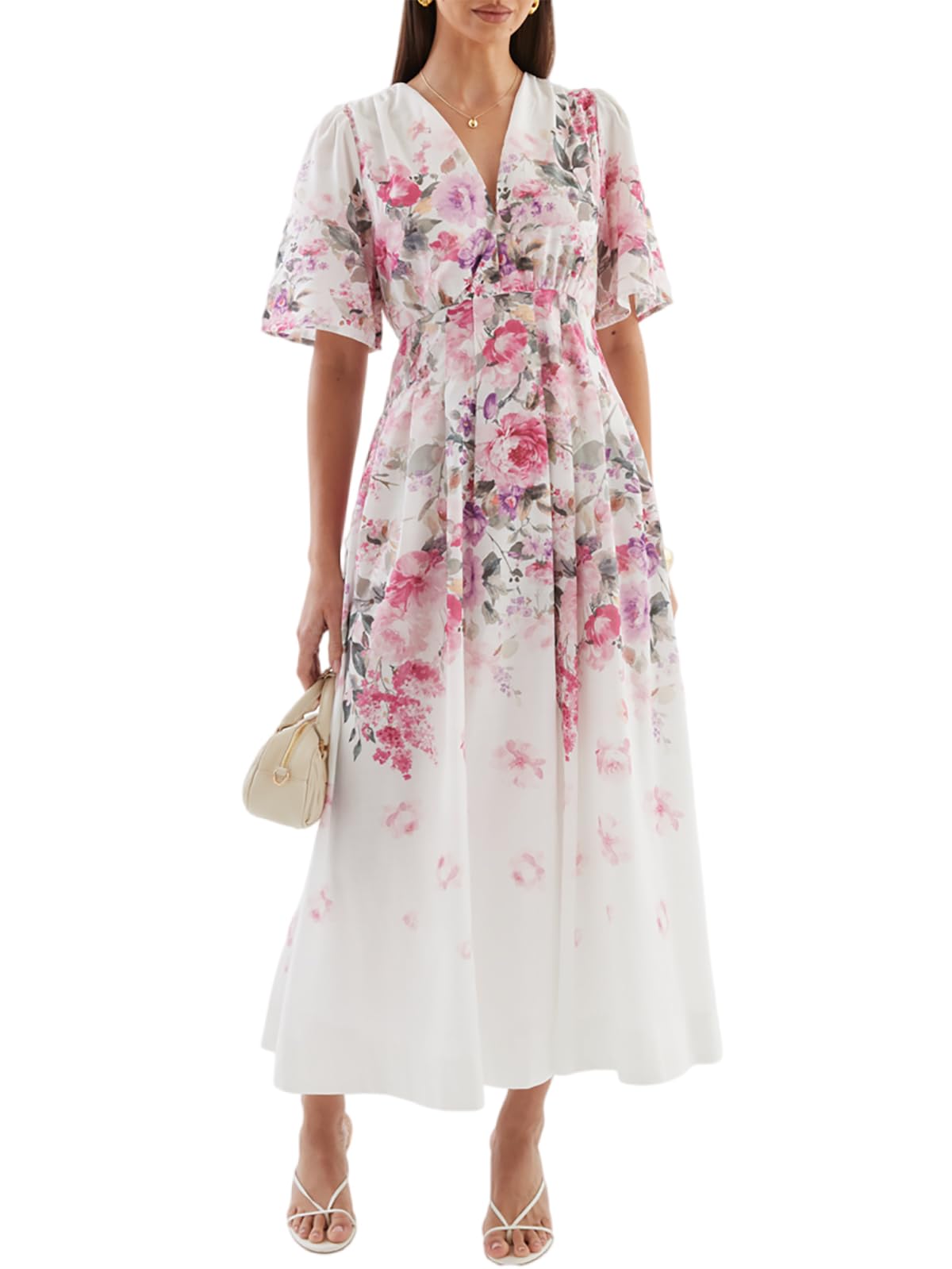 Womens Summer Floral Maxi Dress Wedding Guest Party Long Dresses 2026 Medium A#pink Purple Flora