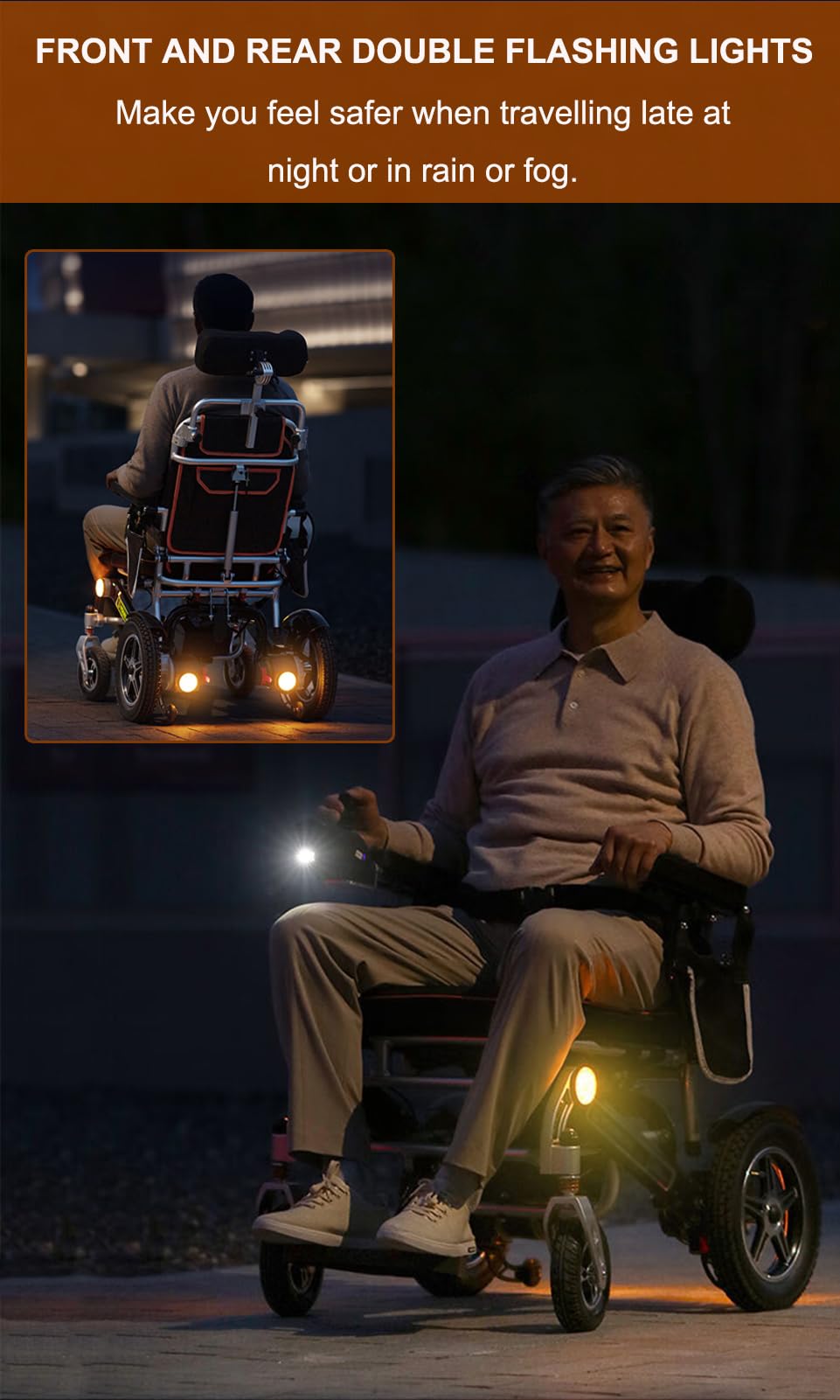 Sillas de ruedas eléctricas reclinables y plegables para adultos - Motor de 500 W Super Horse Power - Alcance de 35 millas - con control remoto e iluminación LED - Incluye reposacabezas y respaldo c