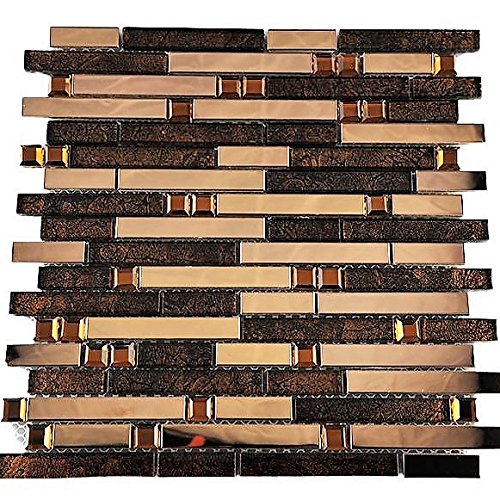 Preisvergleich Produktbild Glasmosaik mit Edelstahl braun kupfer mix, Neu, MOSAKO Mosaik Fliese