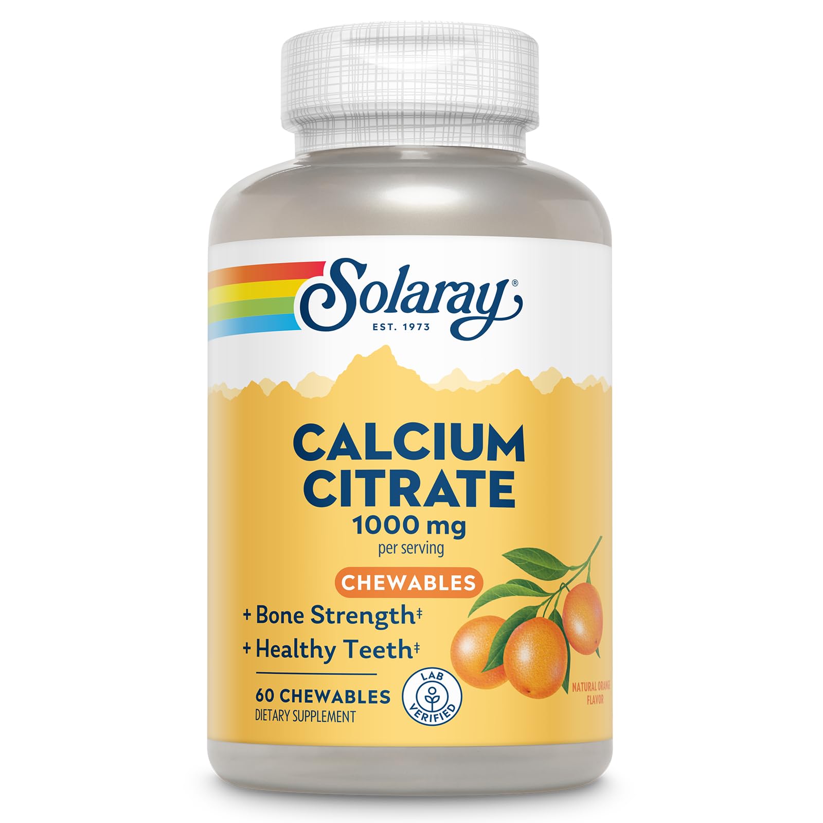 SOLARAY Calcium Citrate 1000mg - Chewable Calcium Supplements for Women and Men - Healthy Teeth and Bone Support - Great, Natural Orange Flavor - Vegan, Gluten Free, 60-Day Guarantee - 15 Servings