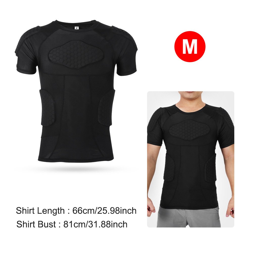 Anti Collision Sports Shirts, Silicone Padded Vest Shorts Pant Black Compression Shirt Football Rib Protectors Wearable Chest Protector for Sports