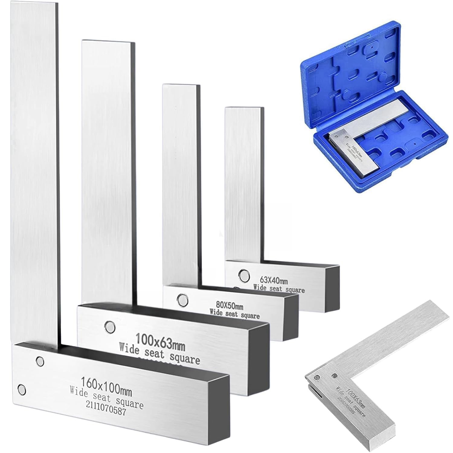 4PCS Machinist Square Set 2, 3, 4, 6 Inch, High Precision 90 Degree Wide Base Square Measuring Tool, L-Type Hard Steel Right Angle Ruler for Engineer Student Artist, Machinery