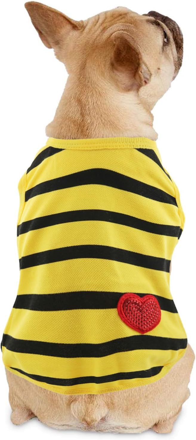 Dog Shirts for Small Dogs Summer Basic T-Shirt Striped Puppy Clothes Sequins Love Heart Sweatshirt Soft Cotton Short Sleeve Tee Shirt Pet Girl Boy Clothing Pullover Chihuahua Apparel