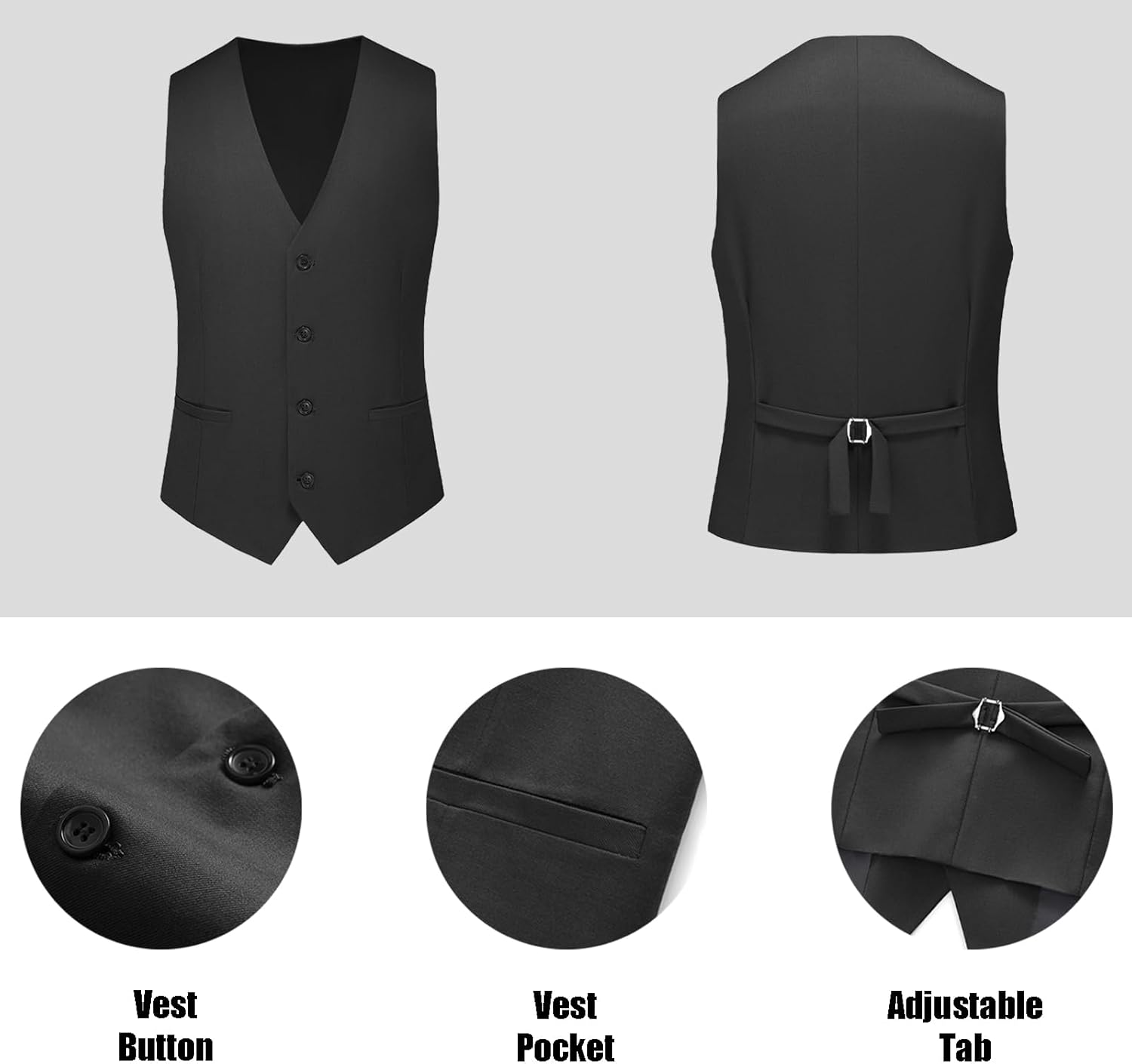 Rogers & Morris Men's 3 Pieces Suit Wool Solid Two Buttons Slim Fit Essential Style Blazer Vest Pants Set - Image 5