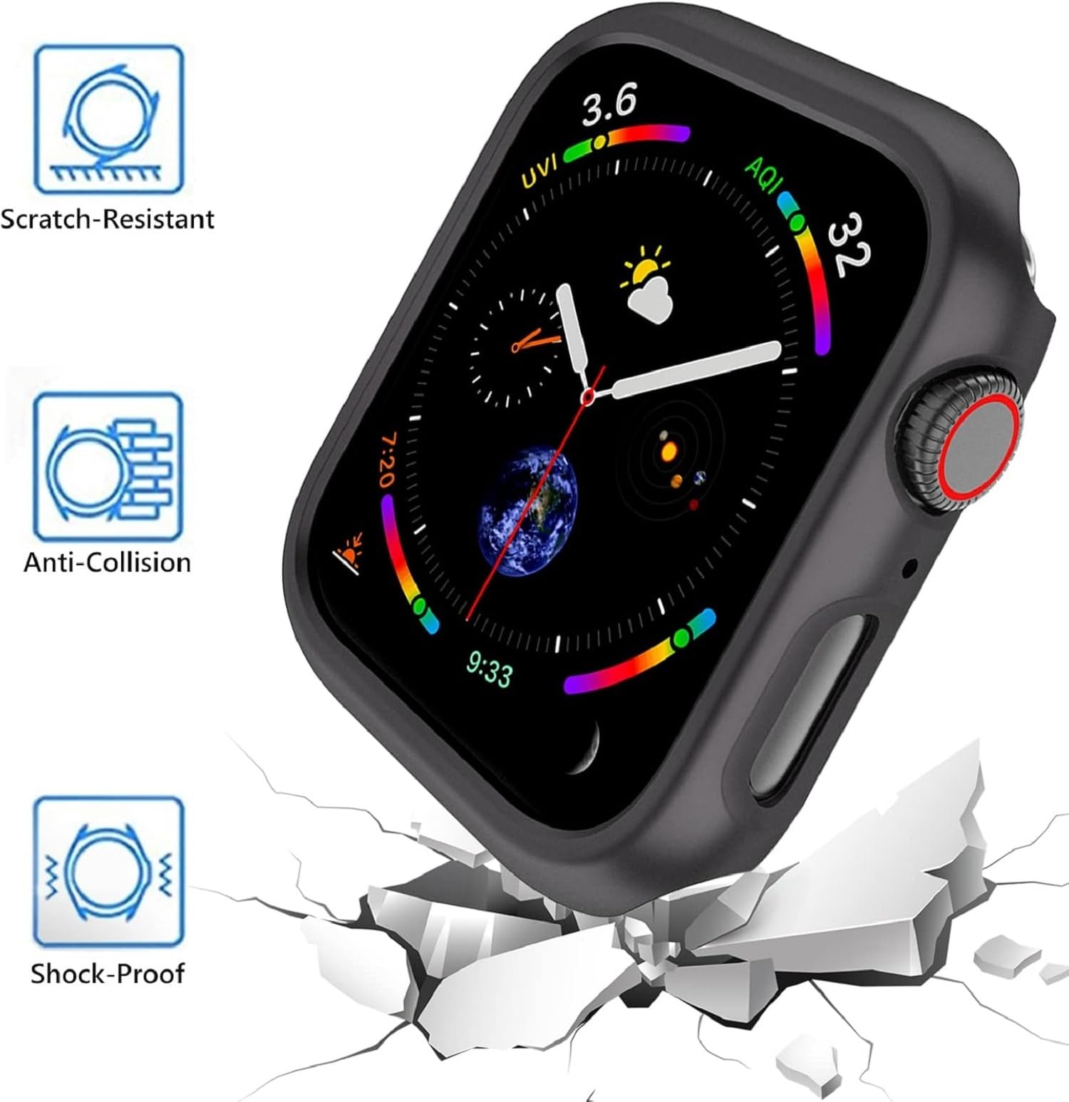 Custodia rigida per Apple Watch 41 mm Series 8/9/SE 2, bumper ultra sottile, retro aperto, protezione trasparente, colore: bianco