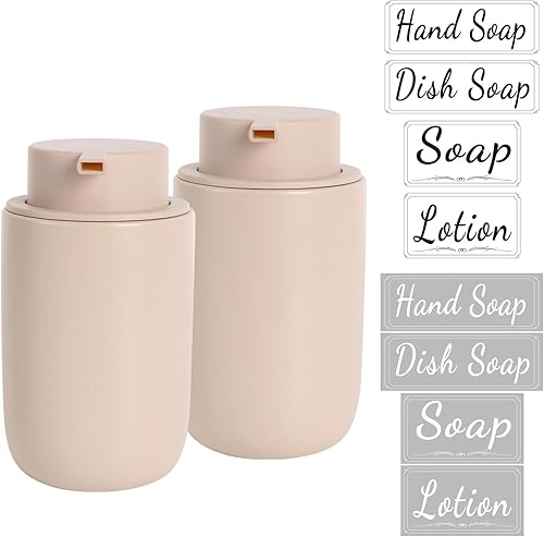 Miniatura 12 de BosilunLife Juego de Dispensadores de Jabón Espumoso - Dispensador de Jabón de Manos de Cerámica Albaricoque de Espuma de 12 onzas con Bomba a Bomba