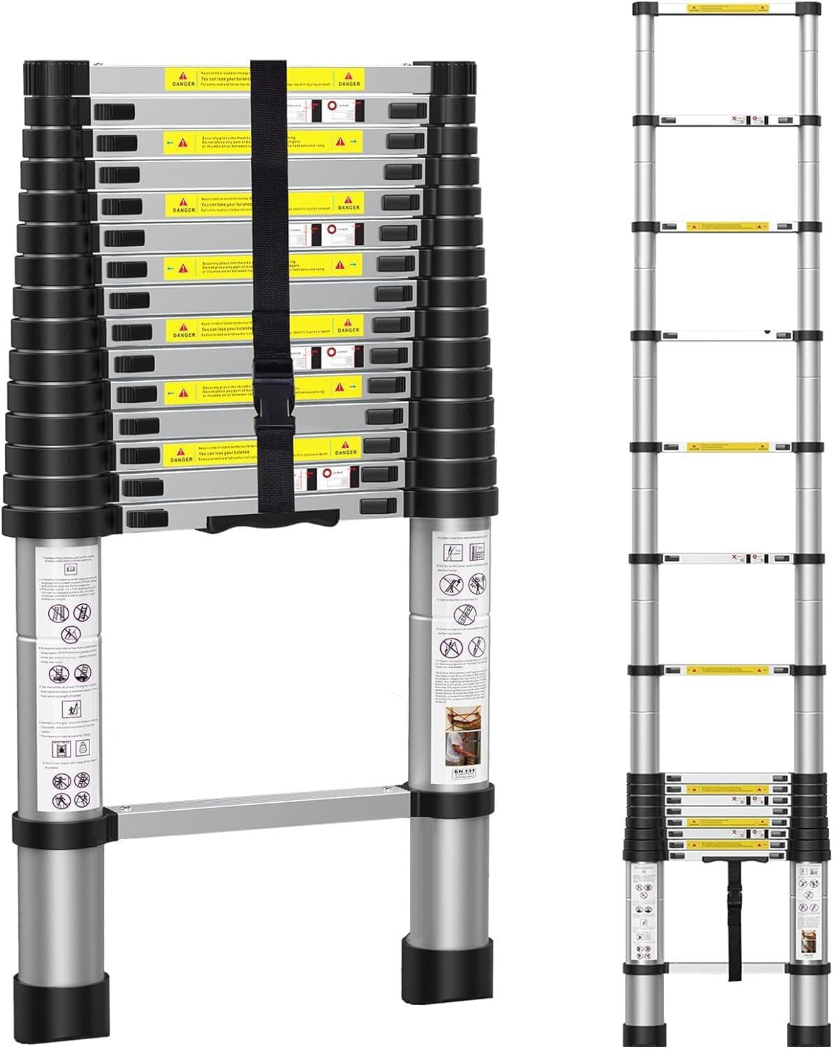 BOWEITI 15.5FT Telescoping Ladder, Aluminum Collapsible Ladder w/Non-Slip Feet, Lightweight RV Compact Ladder, Telescopic Ladder for RV, Household, Outdoor, 330lbs Capacity Extension Ladder (4.7m)
