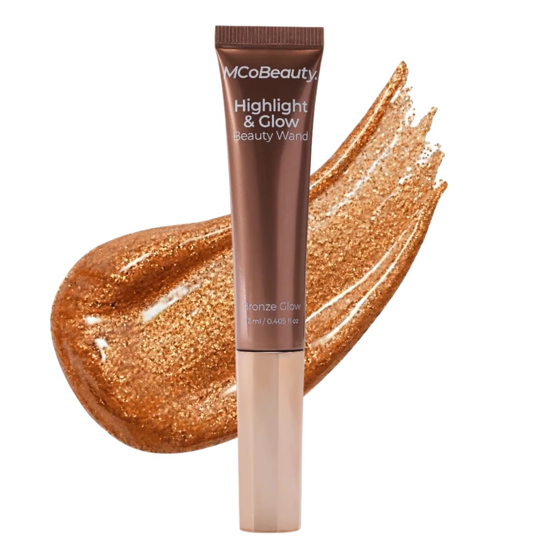 Highlight and Glow Beauty Wand - Buildable Liquid Highlighter - Bronze Shade - Liquid Cream with Cushion Applicator for Soft, Radiant Finish - Highlighters Makeup