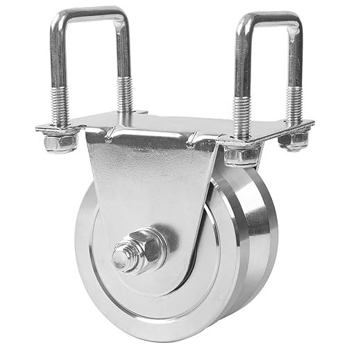 Gudwells Puerta deslizante de 4 pulgadas, rueda con ranura en V, soporte de montaje externo atornillado, soporte de montaje externo, soporte de