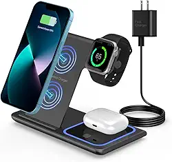 Estação de carregamento sem fio 3 em 1 para iPhone, iWatch, AirPods - carrega iPhone 13/12/11 Pro/Pro Max, iWatch 7/6/SE/5/4/3/2, AirPods 3/2/Pro