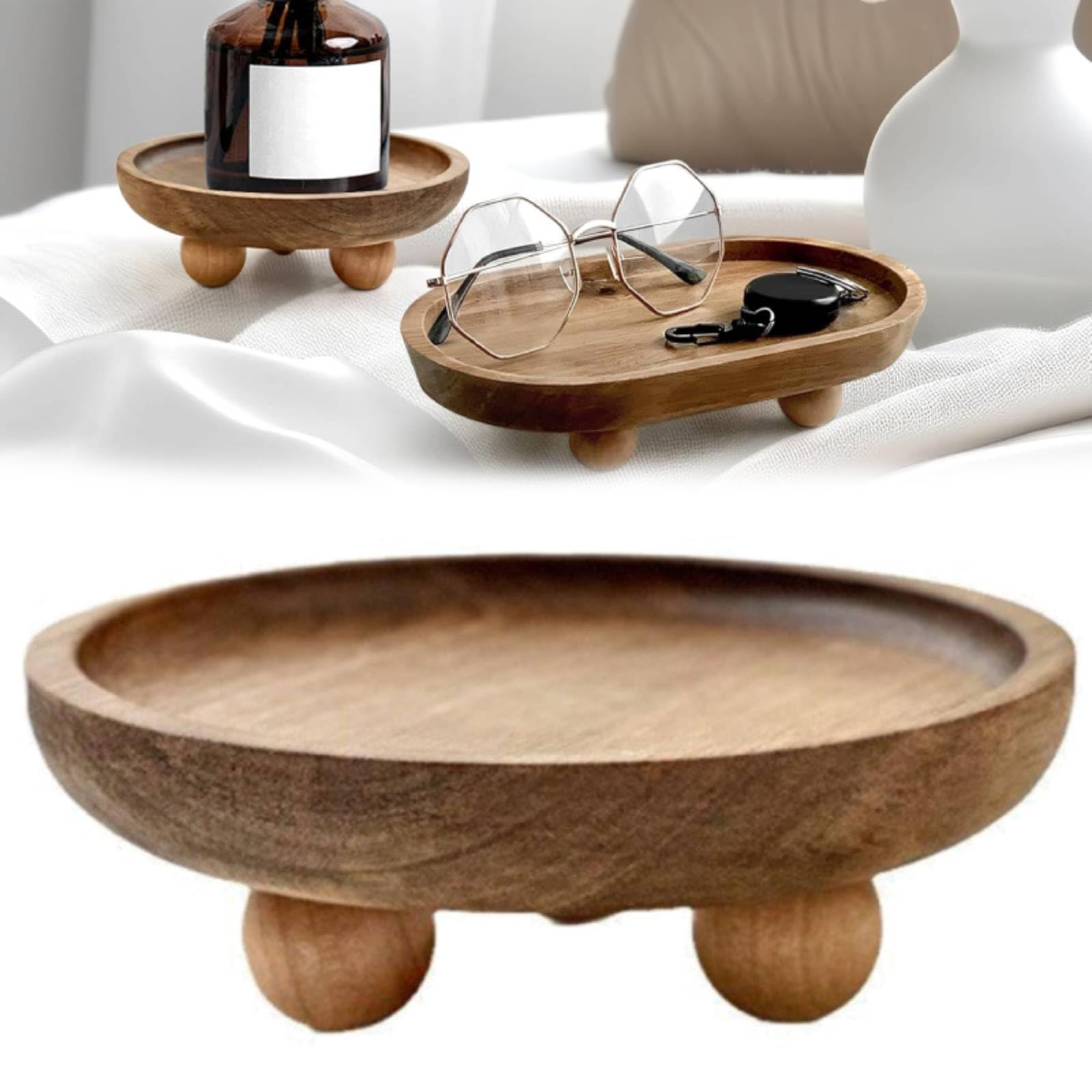 Wood Riser for Display, Small Wooden Pedestal Stand Decor Tray for Candles Plants Bottles Mini Vases Soap Dispenser, 2025 Decorative Tray for Farmhouse Kitchen Entry Table (circle)