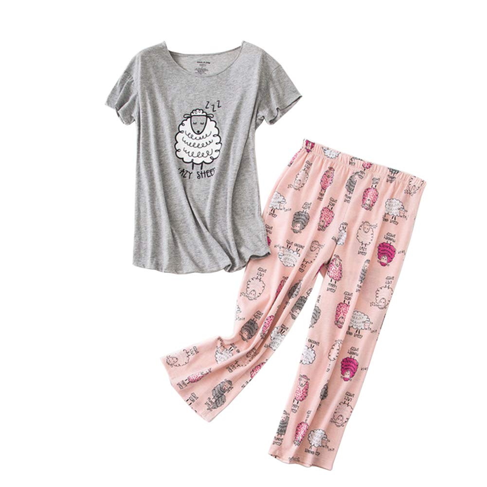 Rojeam Conjuntos de Pijama Suave Algodón de Manga Larga Ropa de Dormir Top & Bottom Camisón Ropa de Dormir