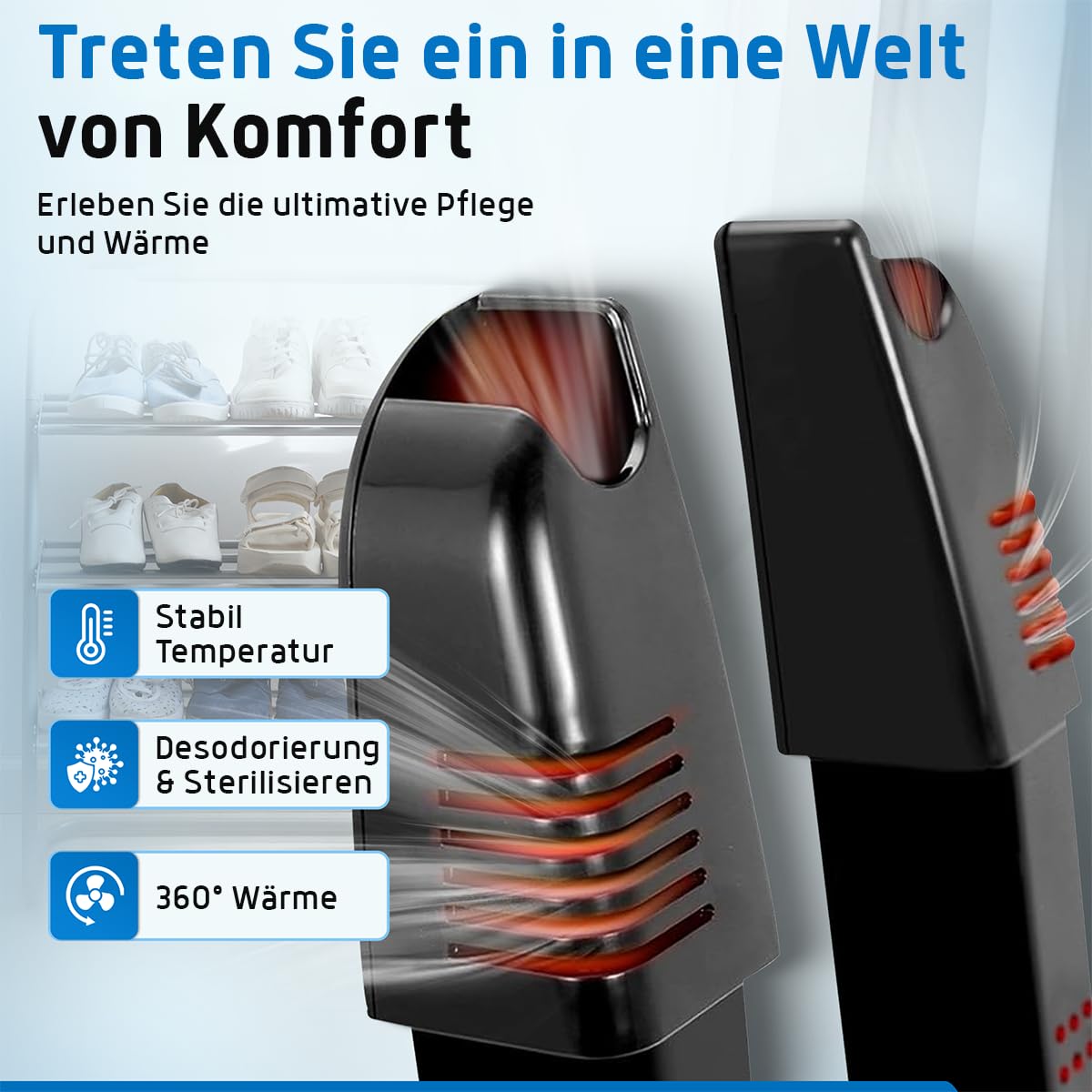 Fleau Smart Schuhtrockner – Ozon-/Trocknungsfunktion – Schuherfrischer – Geruchsentferner – Inkl. Duftkugeln & Schuhbürste (Schuhtrockner mit Verlängerung)