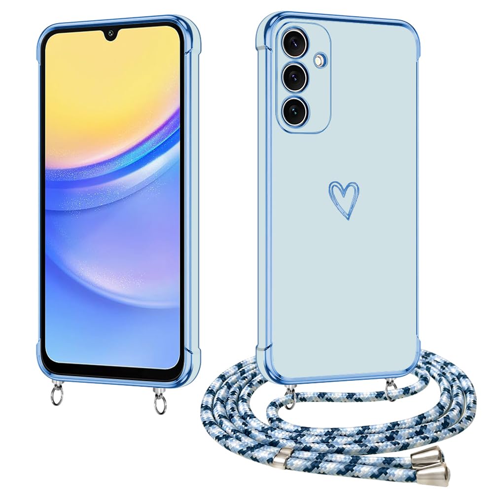 E-Lush Handyhlle fr Samsung Galaxy A15 Hlle mit Band, Herz Love Muster  Galvanik Silikon Handy Hlle fr Samsung Galaxy A15 Schutzhlle mit Kordel  zum Umhngen Kameraschutz Stofeste Case, Blau: Amazon.de: Elektronik &
