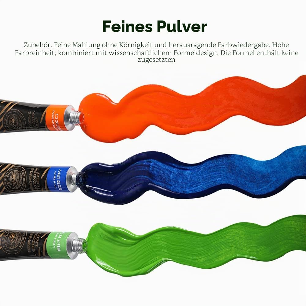 Paul Rubens Künstler-Aquarellfarben-Set, 36 x 5 ml, lebendige Farben, Aquarellröhrchen für professionelle Künstler und Hobbist, Kunstbedarf für Aquarellmalerei, Comic, Illustration, Dekoration