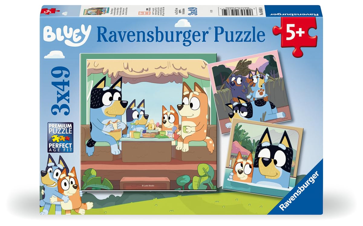 Ravensburger Bluey Toys - 3x 49 Piece Jigsaw Puzzles for Kids Age 5 Years Up - Gifts for Children
