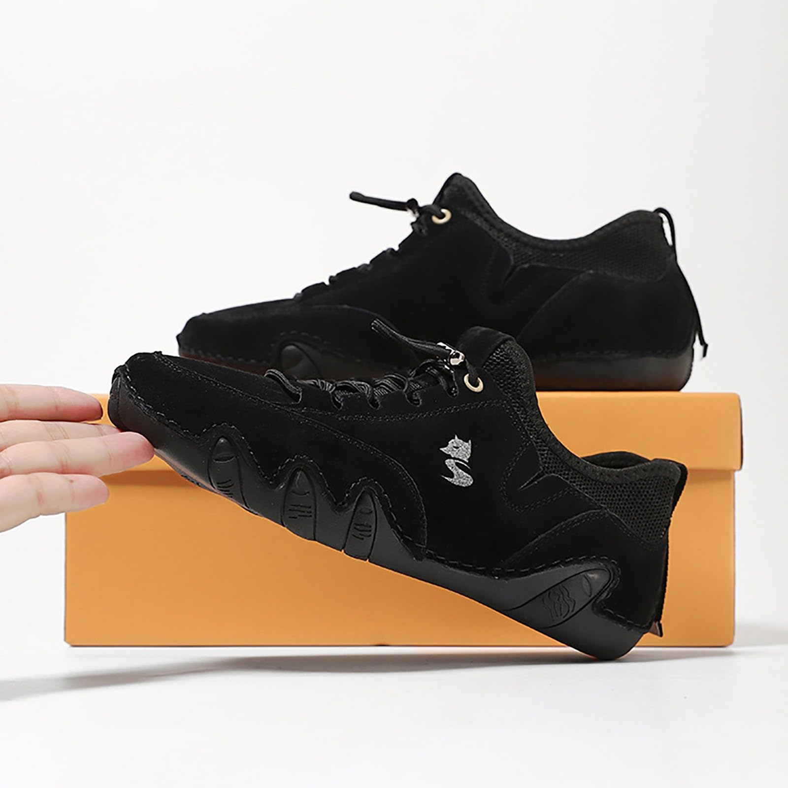 Zapatos casuales para mujer, zapatos casuales para mujer, botas chukka al tobillo, mocasines transpirables, hechos a mano, a la moda, tenis de caña media para caminar y conducir, Black, 40 EU