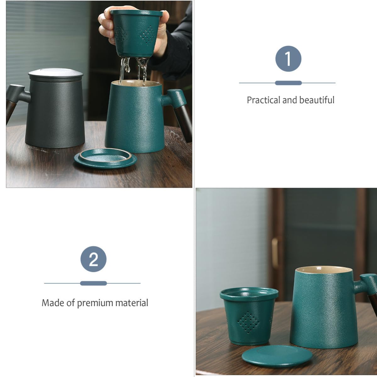 Taza de Té Infusor de Cerámica 400ml Verde, 1 Juego