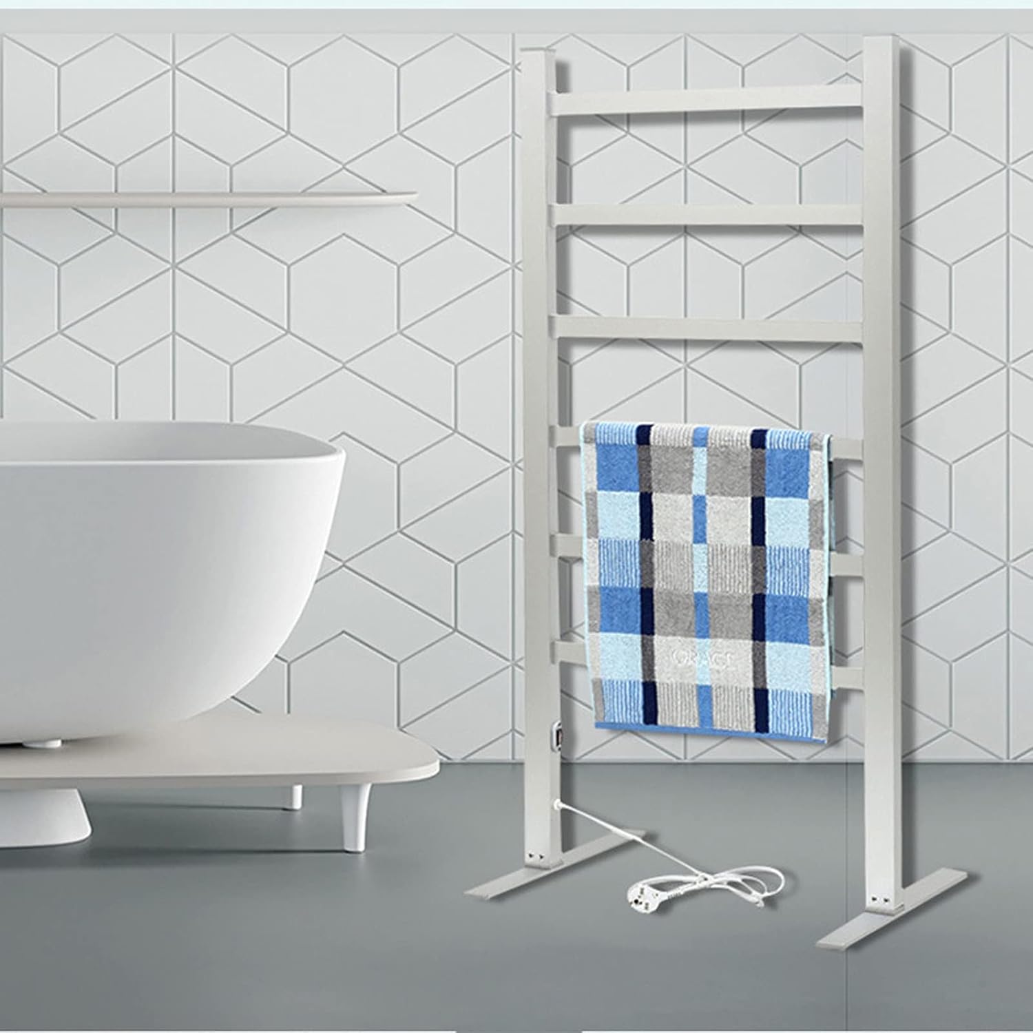 Portable Freestanding Towel Warmer, Aluminum Alloy Electric Heated Towel Rack, Bathroom Constant Temperature Heated Towel Rail Radiator with 6 Square Bar, 520X390x1050mm