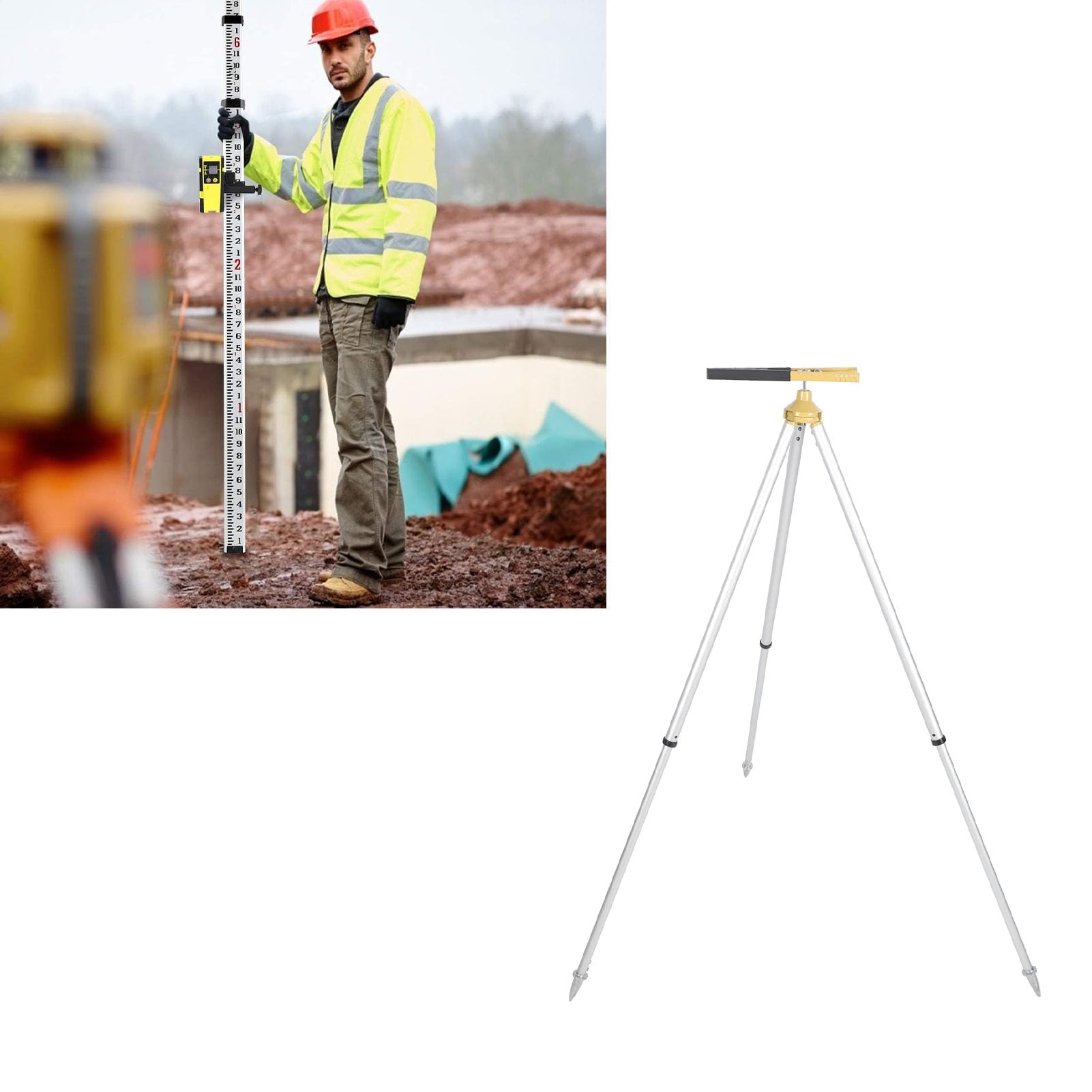 Aluminiowy Statyw z pryzmą do Pomiarów Geodezyjnych, Stabilna Konstrukcja, Wiatroszczelna Konstrukcja, łatwa Instalacja i Obsługa, Regulowana wysokość 75-120 Cm