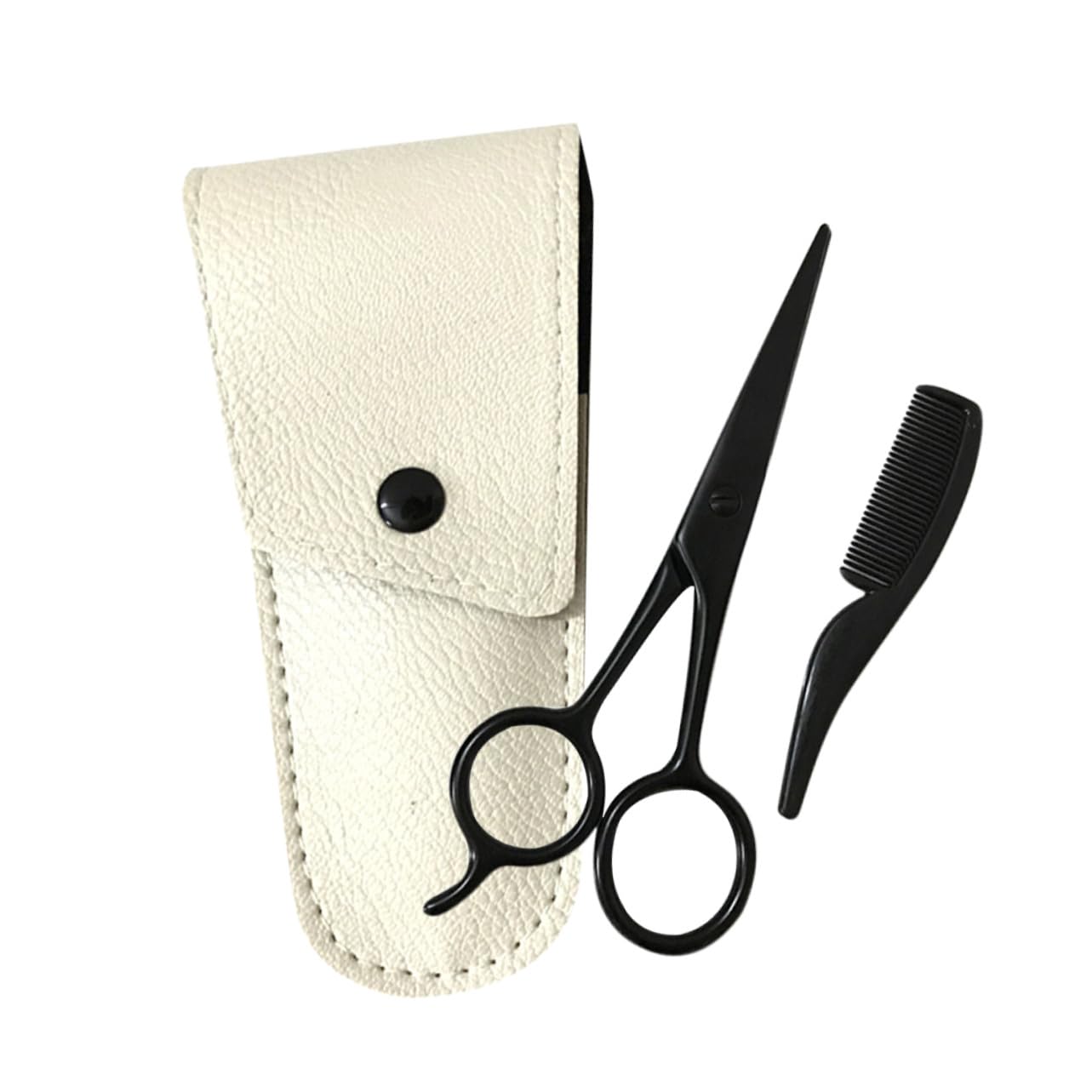 Juego de 3 Tijeras para Bigote y Vello Facial de Acero Inoxidable Negro Peine Pequeño Antióxido para Cuidado Profesional en Barberías y Uso Doméstico
