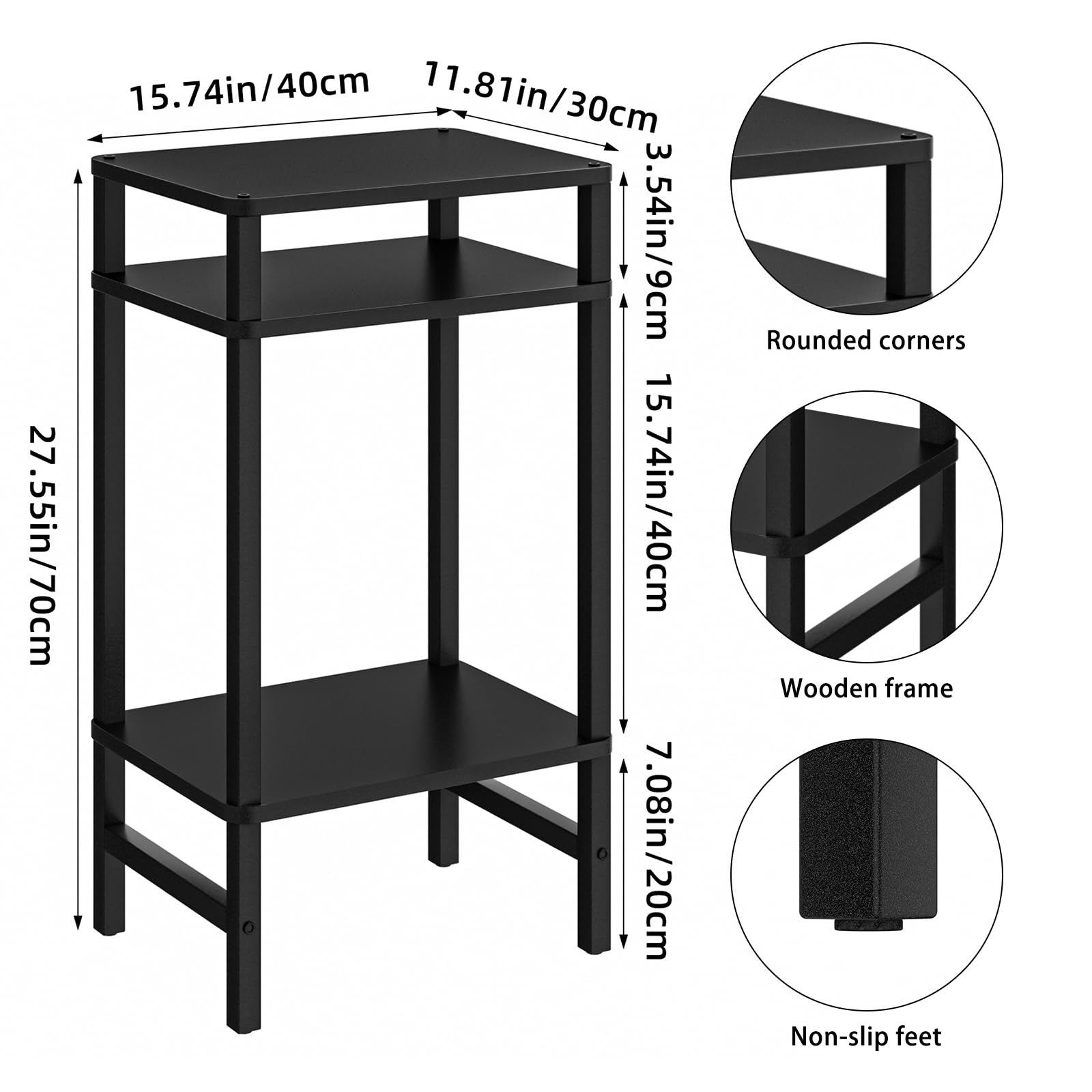 Tavolino A 3 Livelli In Legno – 30x40x70 Cm, Con Angoli Arrotondati E Piedini Antiscivolo, Portata 13,6 Kg, Per Soggiorno, Camera, Ufficio E Cucina (marrone)
