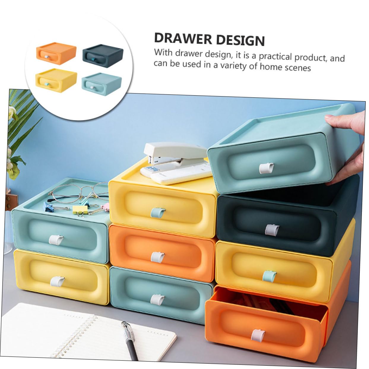 Caja de Cajón de Plástico Diseño Extraíble, 4 Piezas Organizadoras