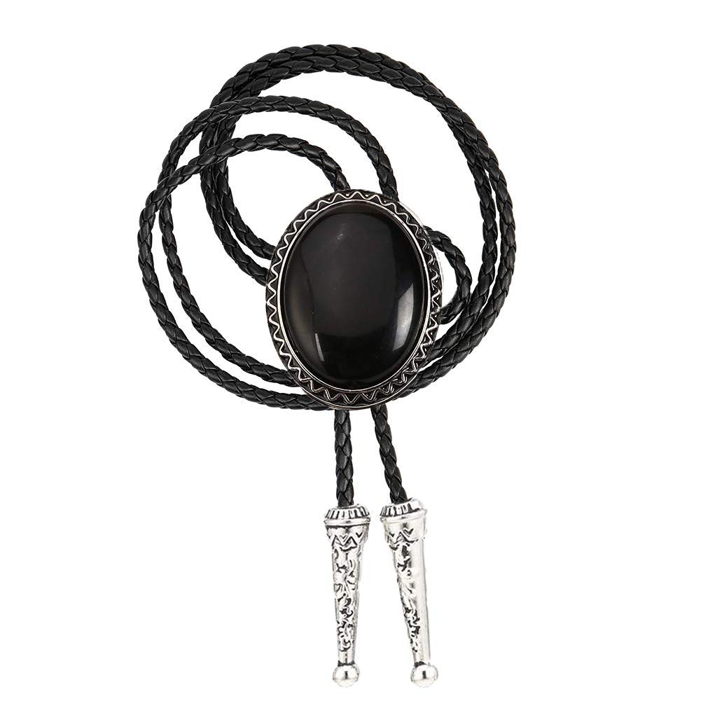 Tochispa bolo tie for man,handmade western cowboy alloy natural mix Leather Bolo Tie, Oval Black Stone Bolo Tie