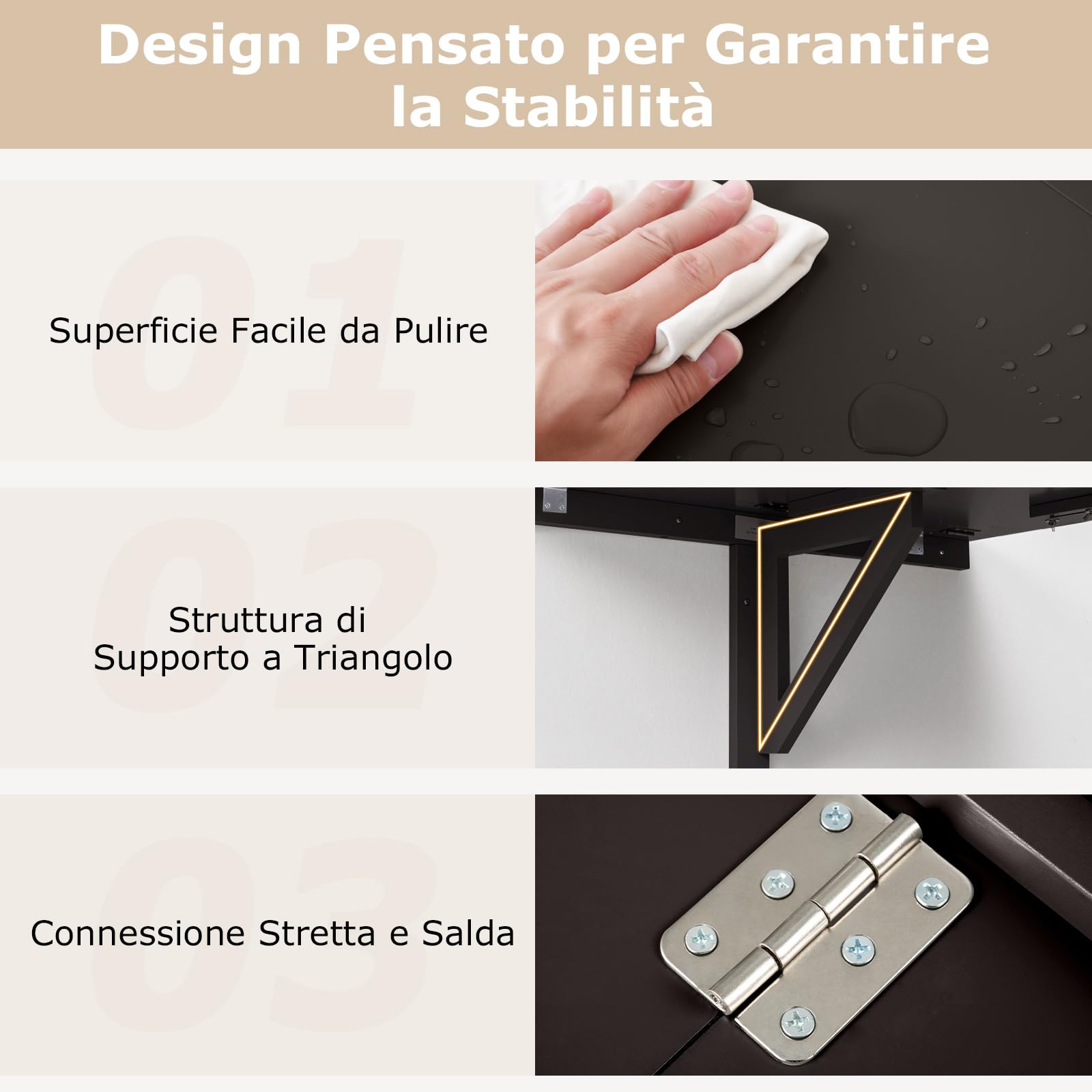 COSTWAY Tavolo Pieghevole a Muro, Tavolino Porta PC da Parete in Legno, Tavolo a Scomparsa Multifunzionale, Ideale per Soggiorno, Cucina e Studio, 80 x 60 x 45 cm (Marrone)