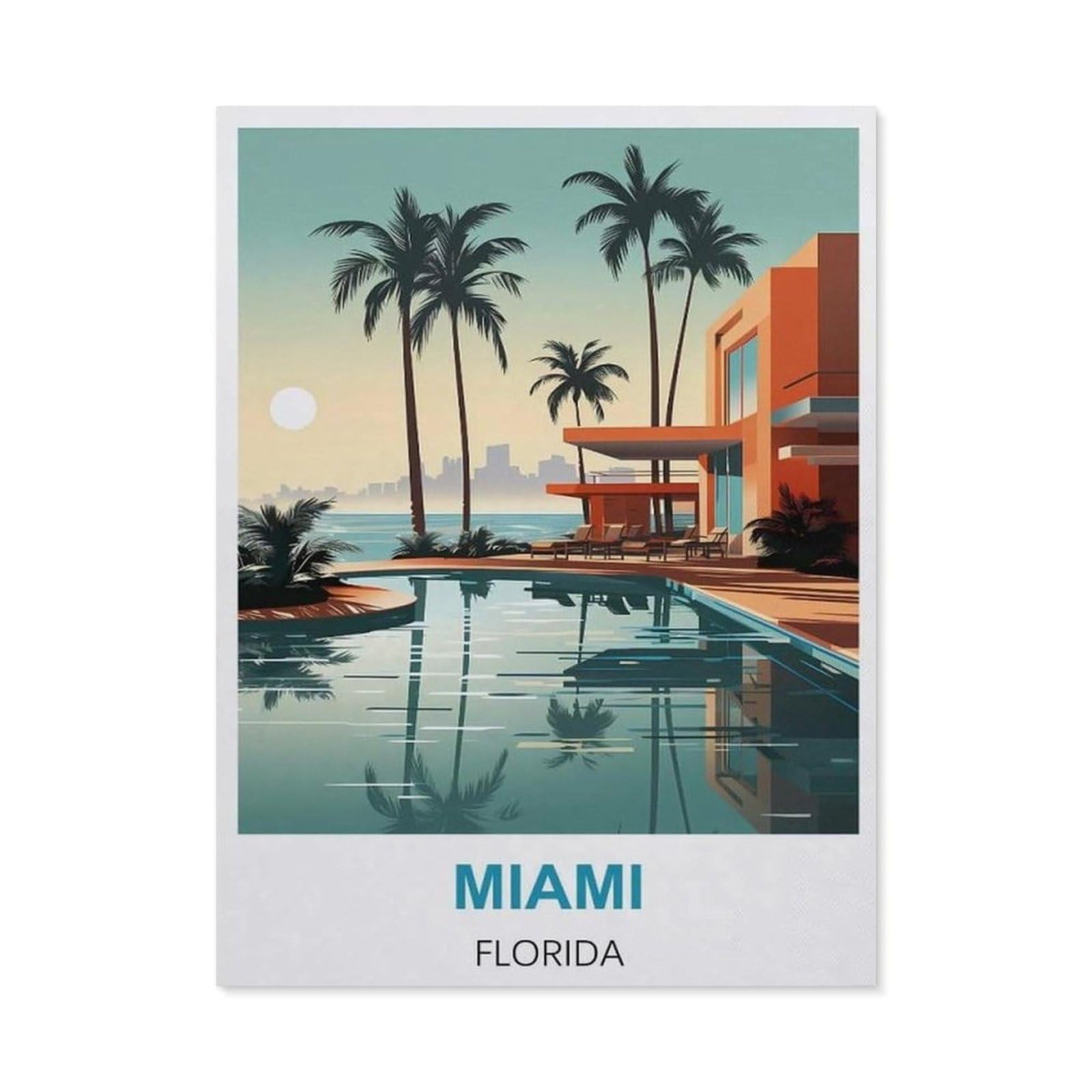 BEAYODKP Diamond Painting Kits for Adults and Kids，Miami Florida Vintage Travel Poster，Full Drill Round Rhinestone Paint with Diamonds（40 x 50 cm/15.74 x 19.68 inches）-BW52