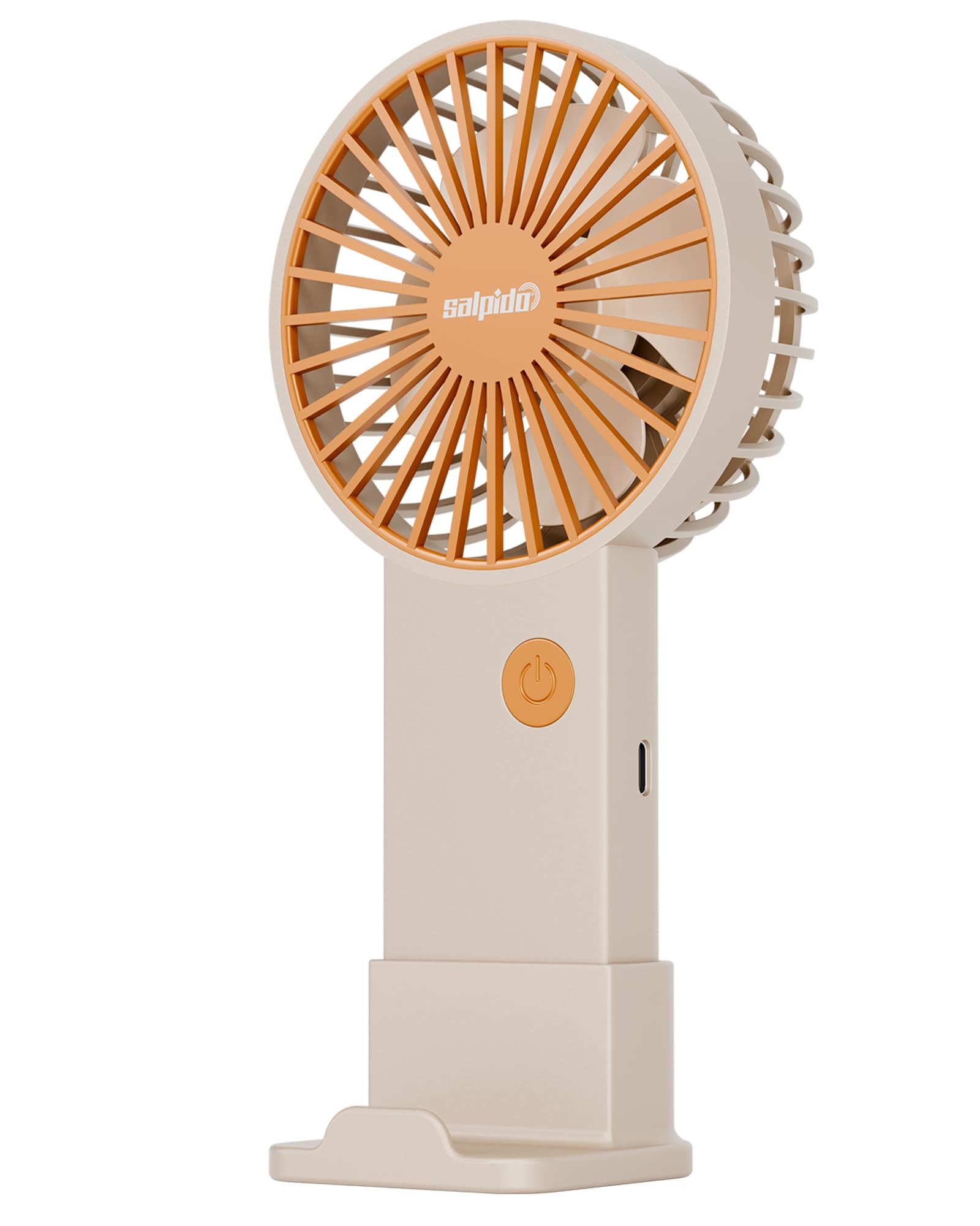 Salpido Mini Portable Handheld & Desktop Fan with Phone Holder, 3-Speed Adjustment, Type-C Charging (Cable Included), Silent Compact Travel Fan for Office, Desk, Home & Outdoor Use (SAL-TF01 - White)