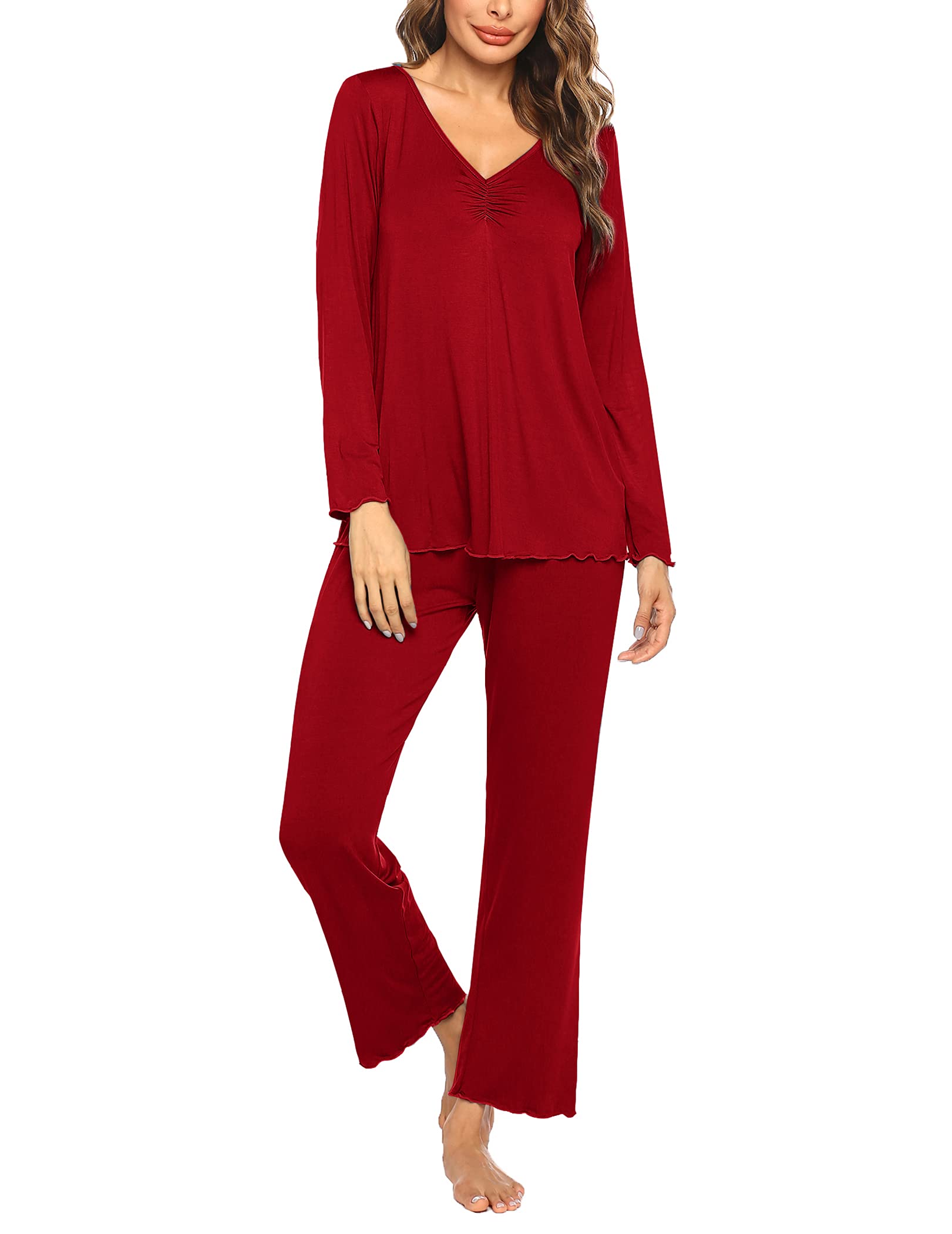 MAXMODA Pigiama Donna Pigiami Due Pezzi Maglietta Manica Lunga e Pantalone Lungo S-XXL