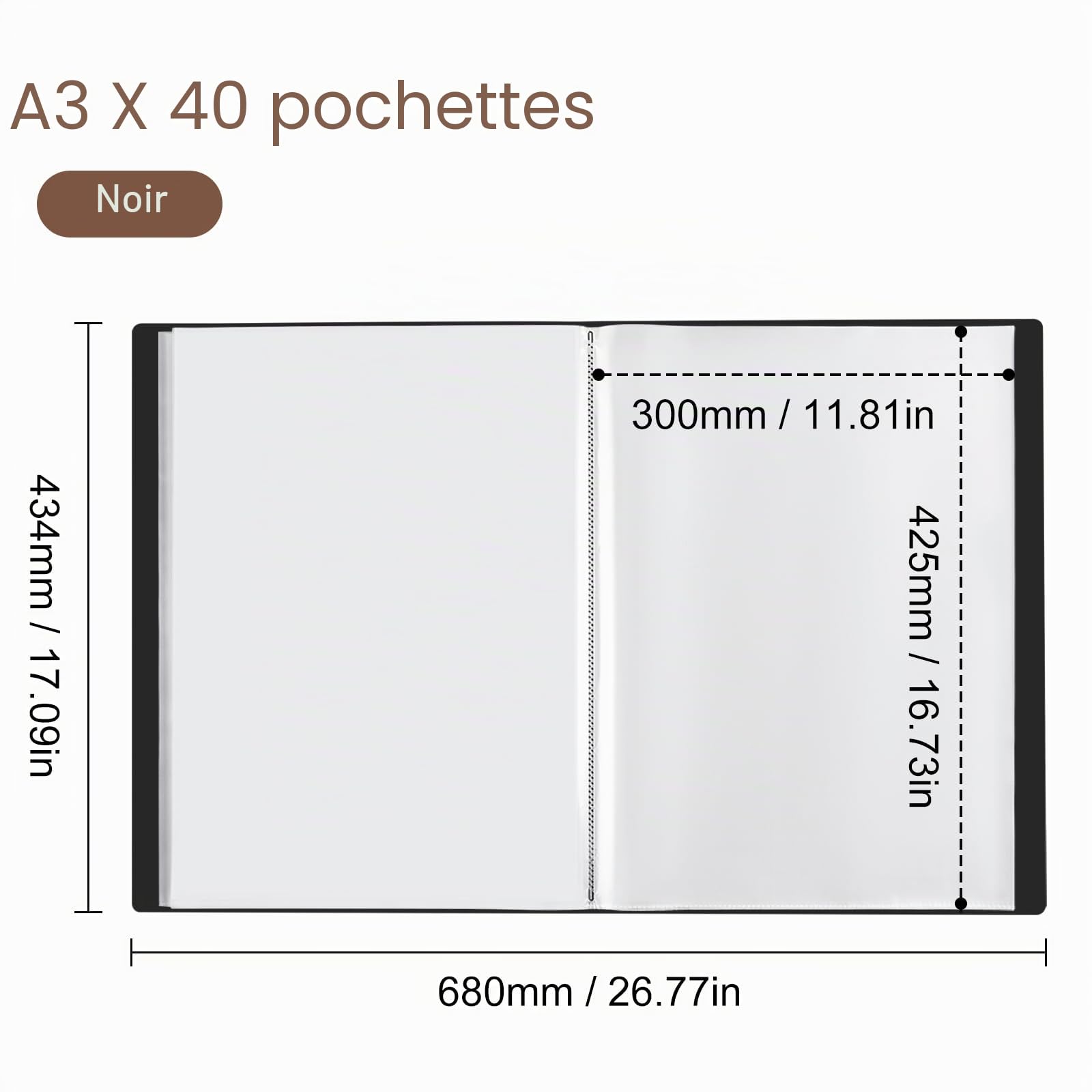 Lot de 2 Porte-vues A3, 40 Pochettes Classeur de Présentation, Noir | Porte-Vues A3 Présentation Affichage du Livre pour Portfolios, œuvres Art, Peinture, Rapport