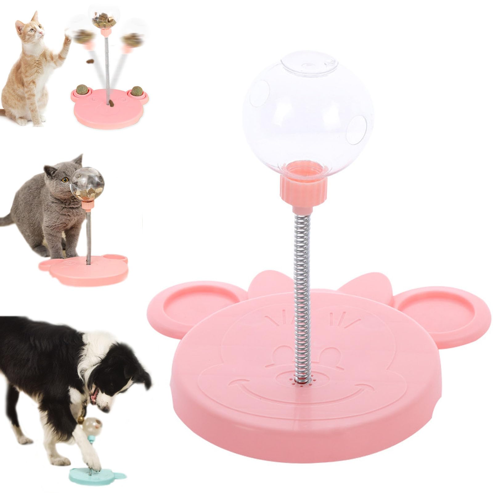 Ficugxd Pink Wobbly Dog Treat Toy,Wiggling Treat Toy For Dogs,Cat Interactive Dispenser With Spring,Slow Feeders Spring Ball Toy,Snack Balls Pet Snack Balls,Leaking Treats Ball Pet Feeder Toy,Pet Toy Treat Dispens
