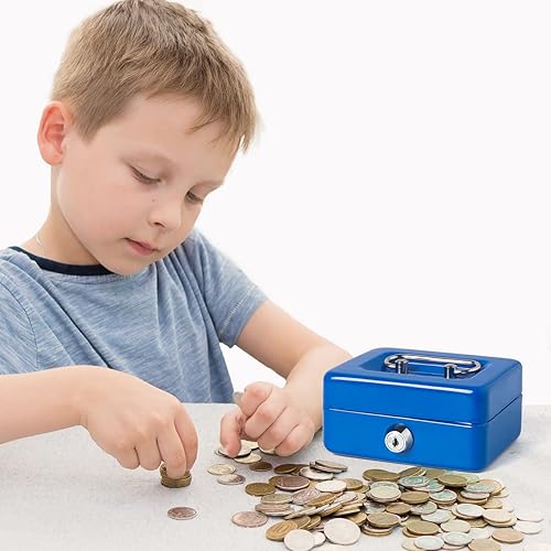 Miniatura 6 de Caja pequeña para efectivo con cerradura y ranura, caja de dinero Decaller con bloqueo, alcancía de metal para adultos y niños
