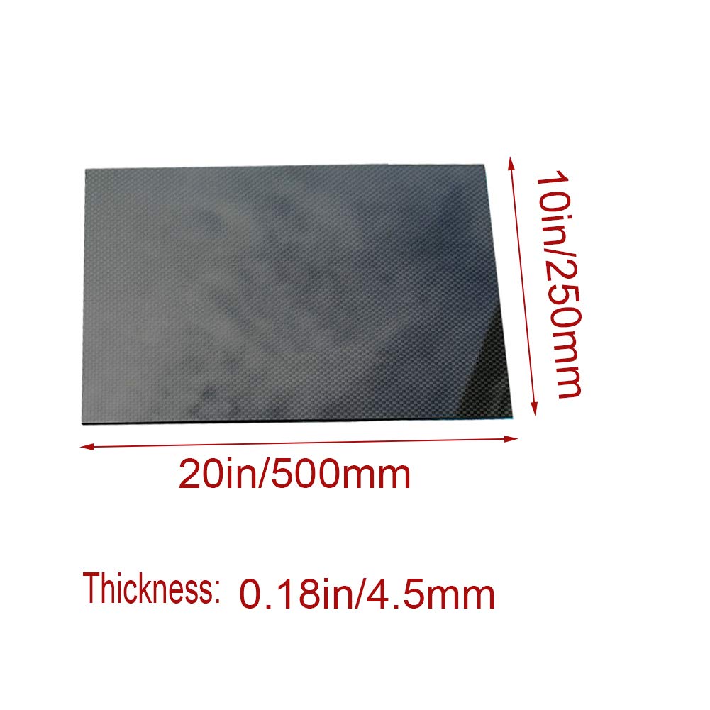 XMRISE 3K Carbon Fiber Sheet Panel Board Plate Plain Weave Glossy Surface,500mm x 250mm x 4.5mm