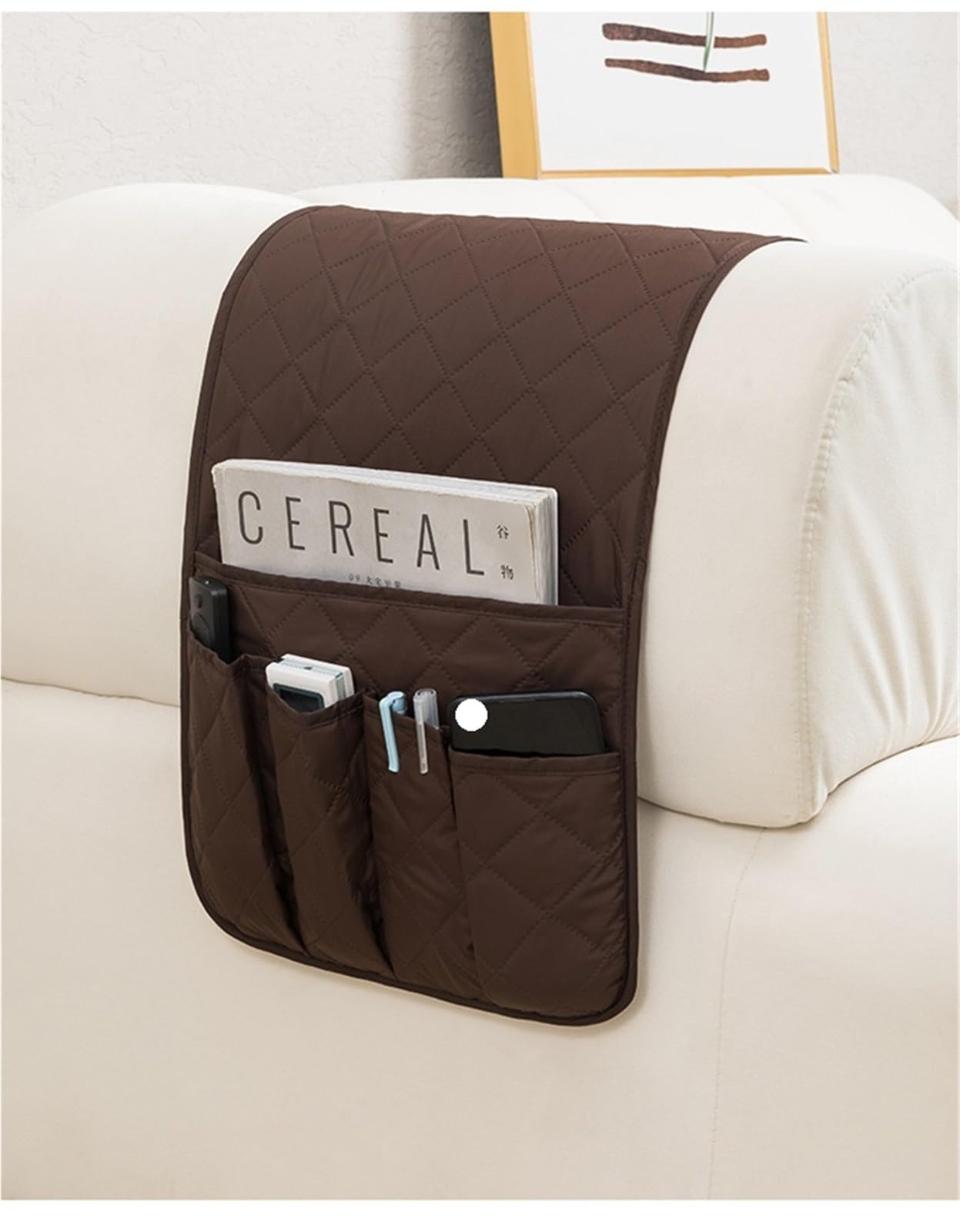 Organizador de reposabrazos sofá con Bolsillos y portavasos, Bandeja for, sillón, Bolsa Almacenamiento Colgante for TV, Control Remoto, teléfono móvil para Sofá(Black)