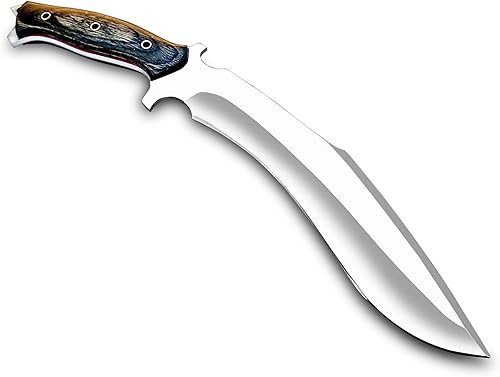 Miniatura 8 de WARIVO Cuchillo Kukri D2 hecho a mano de 15 pulgadas, machete de espiga completa de hoja fija para sobrevivir, limpiar arbustos, trabajo en el