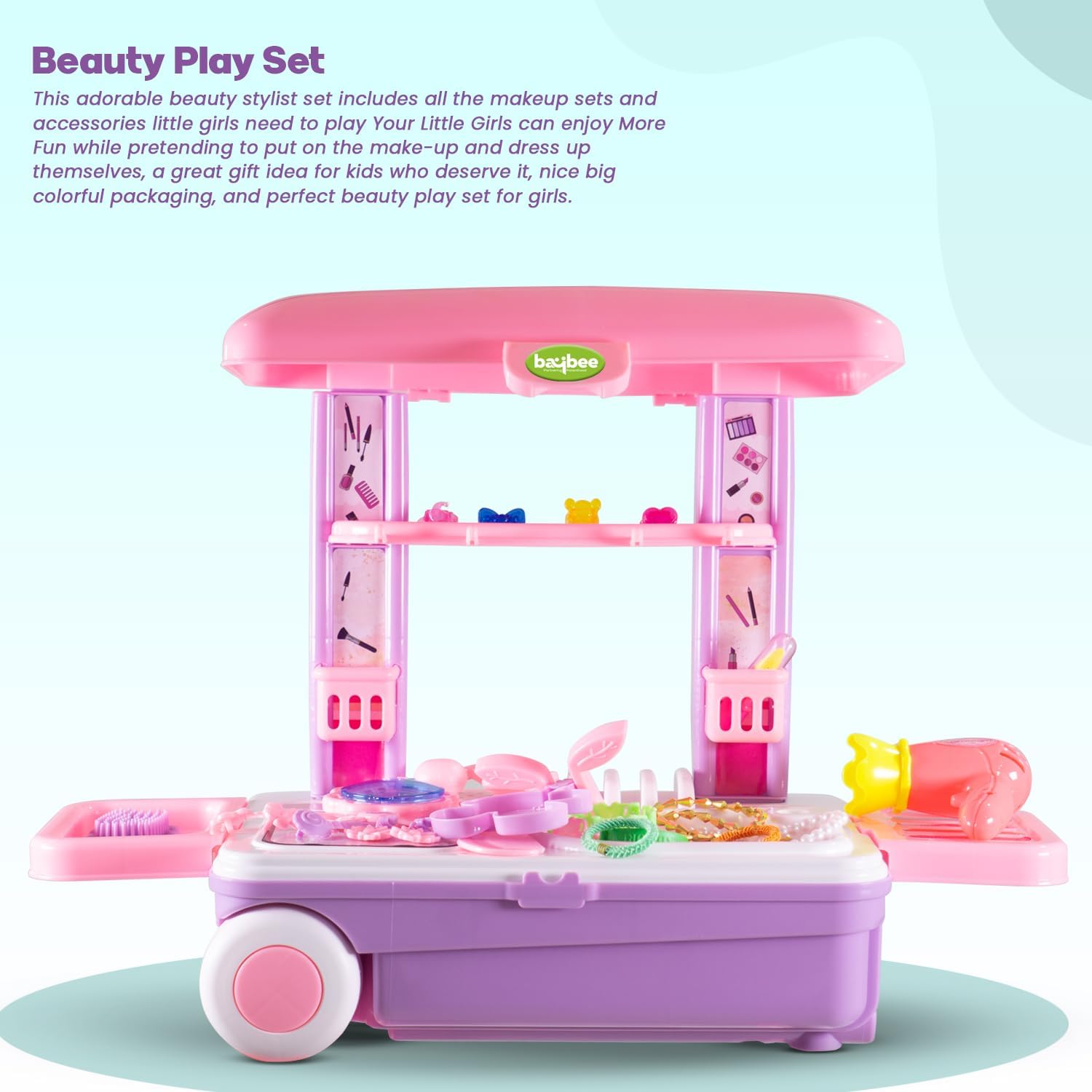 Baybee 3 in 1 Beauty Makeup Kit Set Toys for Kids Girls, Convertible Dressing Table & Suitcase, Pretend Role Play Toys with Make up Table Accessories Playtoys Sets for Baby Girl Age 3-8 Years Old 3