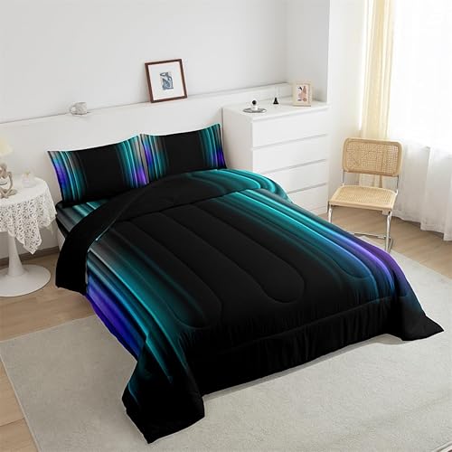 Miniatura 5 de Feelyou Juego de ropa de cama geométrica degradada para hombres, adultos, adolescentes, verde azulado y azul, gris, negro, a rayas, juego de edredón