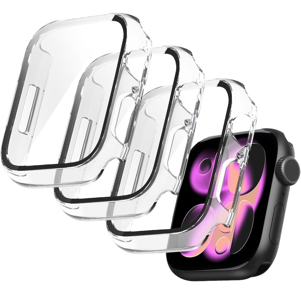 (3 Pack) T Tersely Case for Apple Watch Series 11/10-42mm, Built-in Thin HD Tempered Glass Screen Protector Overall Cover Replacement for iwatch S11/S10 2024 (Clear, 42mm)