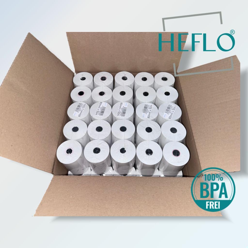 50 x Thermorollen 80mm x 50m, Ø 59mm, 48g, 50m lang, Thermopapier BPA frei, mit Endmarkierung, z. B. für Quorion QTouch 10T, QTouch 8, Epson TM-T88, Star TSP Series, u.v.m.