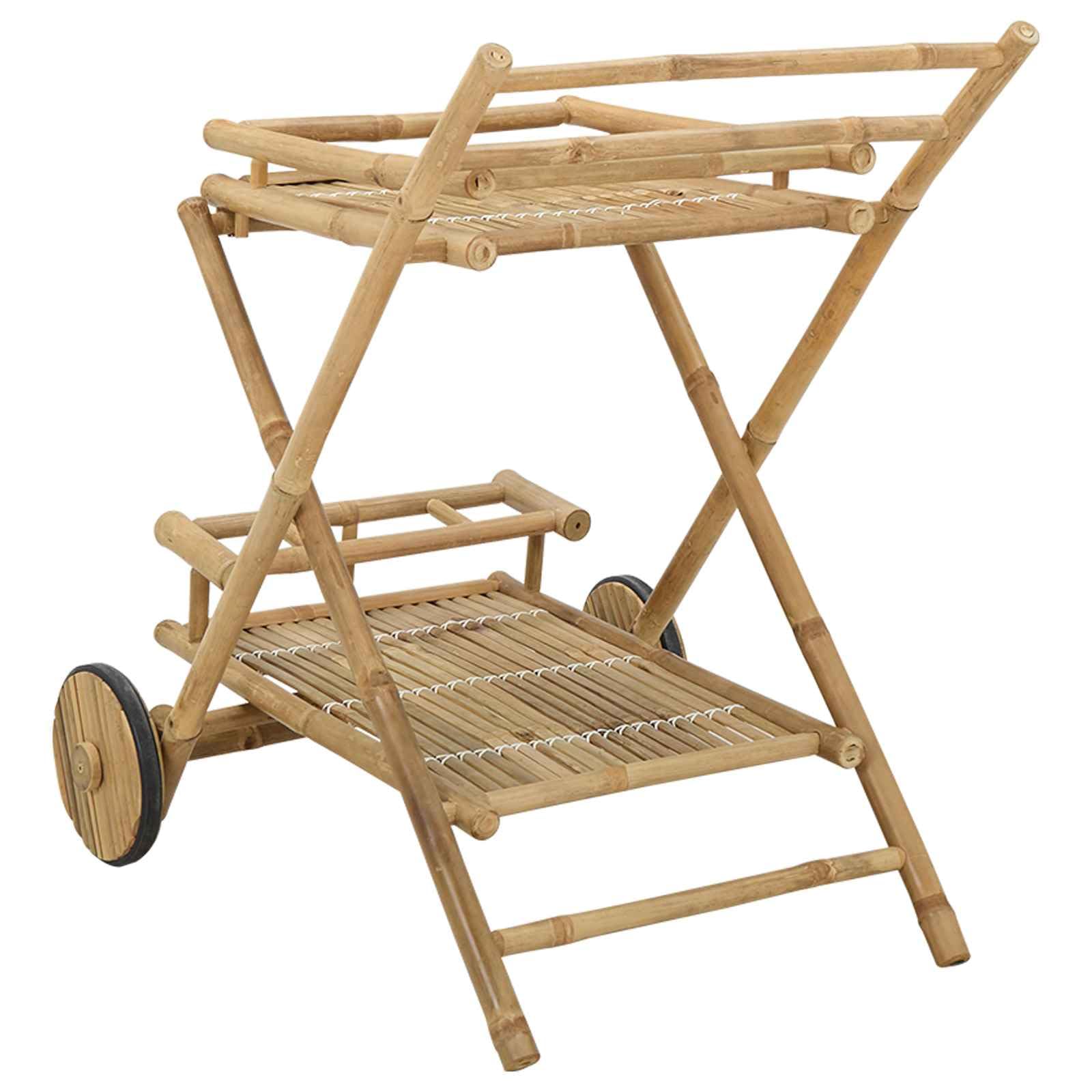 Hothingwell Carrello di servizio con ruote in bambù, 79 x 67,5 x 84 cm