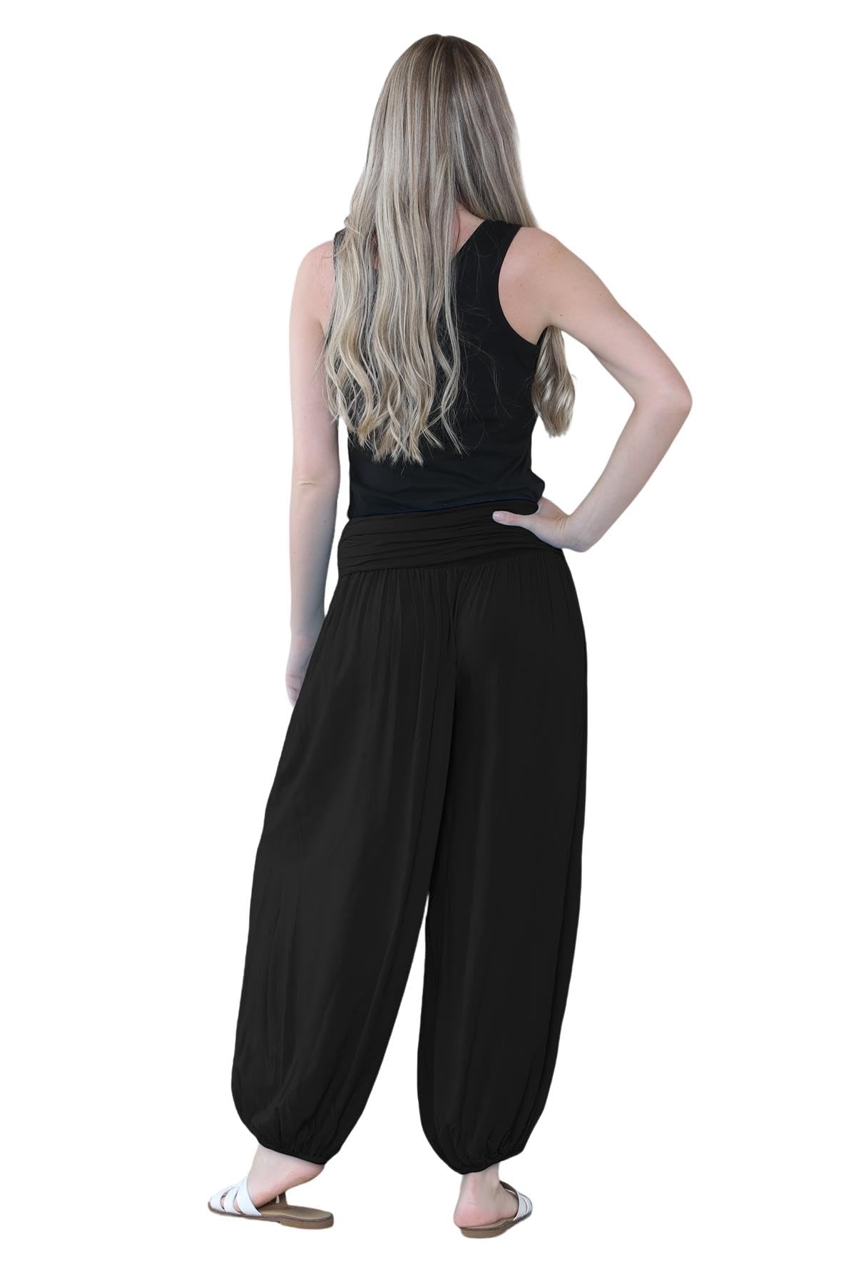 Pantaloni harem larghi da donna italiani Alibaba, comodi ed eleganti, vestibilità larga, pantaloni harem da donna UK | Pantaloni estivi perfetti per le donne UK, Nero , Taglia unica