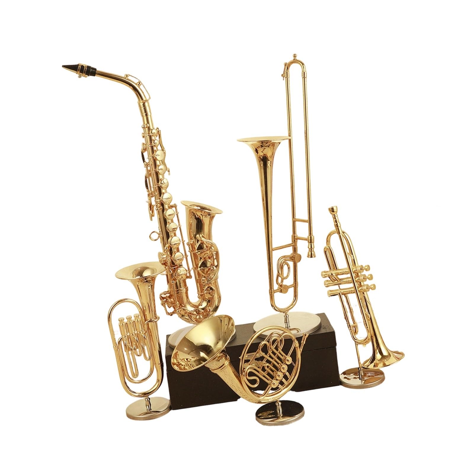 ZXFJYUIP Trombone Trumpet And Saxophone Instrument Models Miniature Tube Decorations Bronze Plated(10)