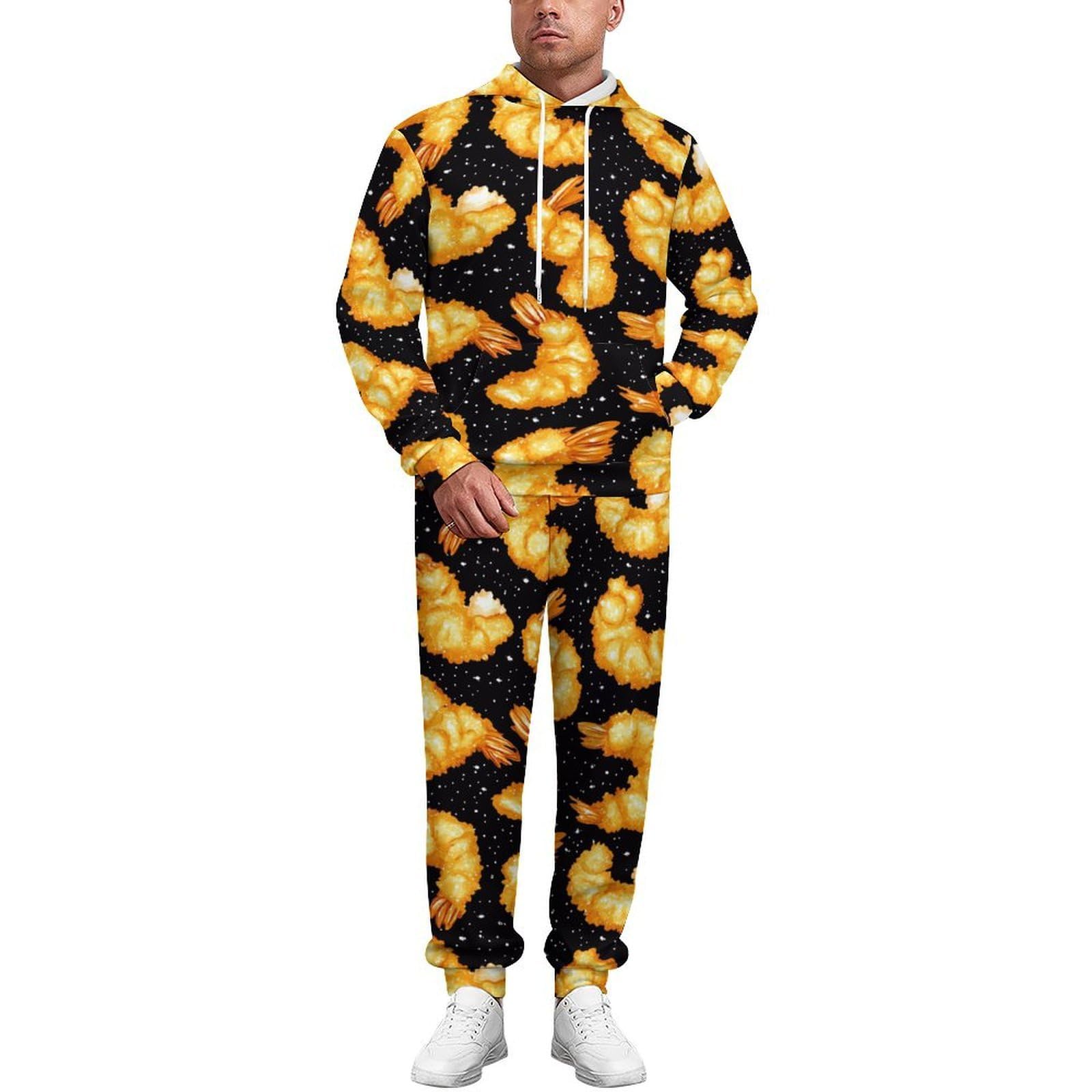 Gamberetti Golden Tute per gli Uomini Manica Lunga Felpa Con Cappuccio E Pantaloni Della Tuta Joggers Set Moda Tute